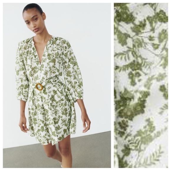 🌹NWT. Zara Unbleached Color/Khaki Embroidered Eyelet Short Dress. Size XL. - Picture 2 of 12